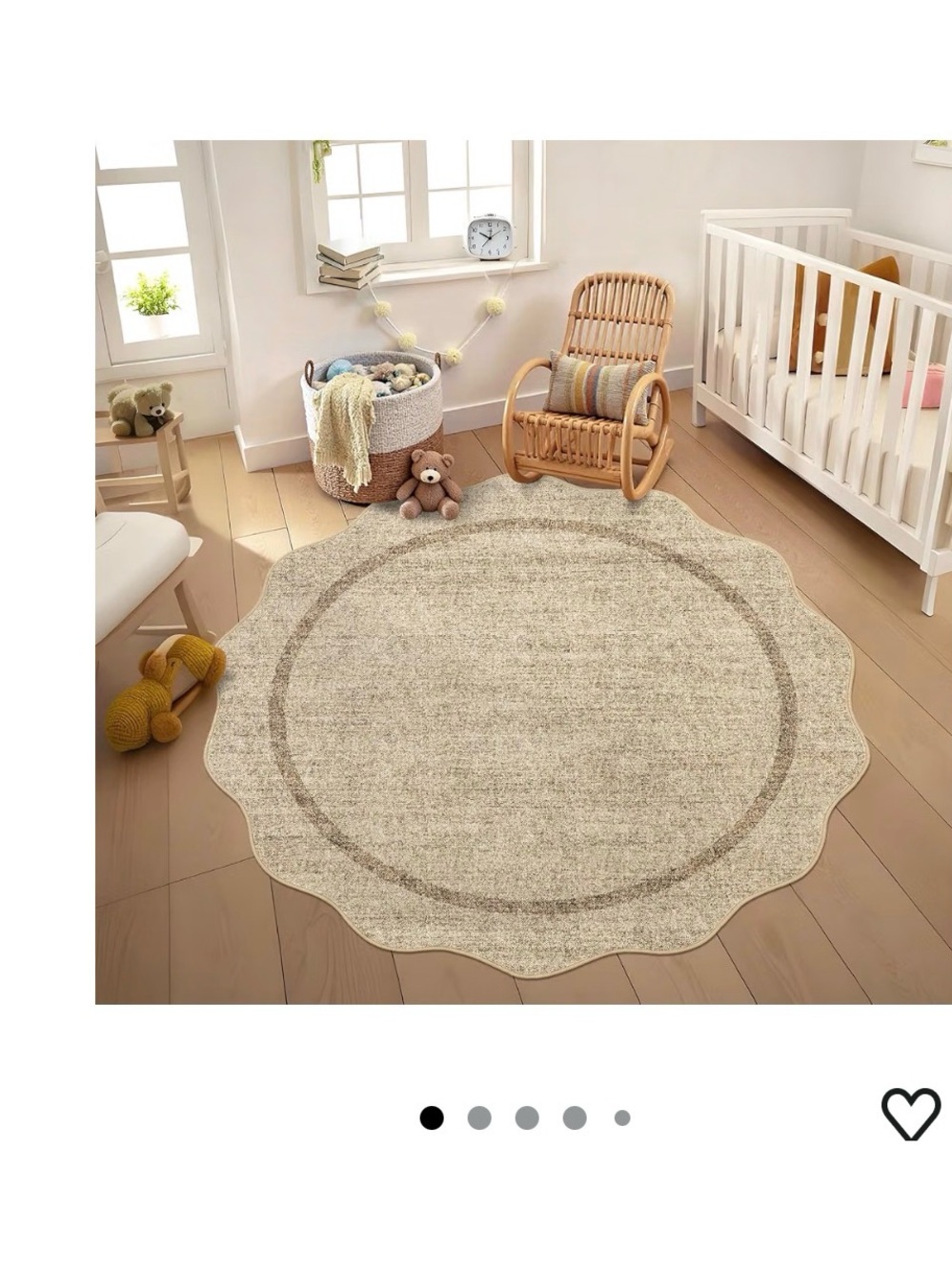Scalloped Washable 4 ft Round Rug in Beige - Soft Boho Accent